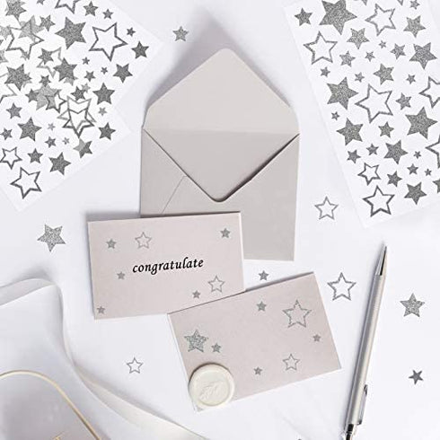 KESOTE 5 Sheets Glitter Silver Star Stickers, Self-Adhesive Assorted Star Labels for Handicrafts Christmas Decoration, Classroom Teacher Supplies
