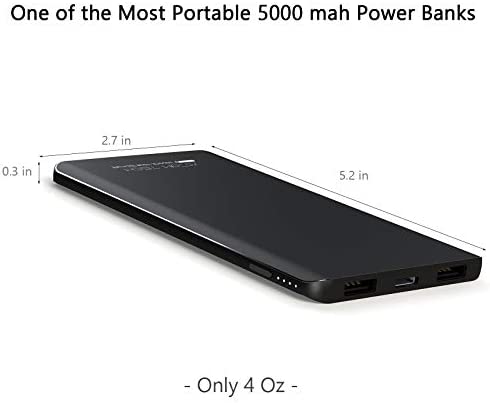 Attom Tech Triple USB Outputs Super Slim Power Bank Ultra Thin, 5000mAh Mini Portable Charger External Phone Battery Pack Small Dual USB Outlet, Emergency Phone Power Backup