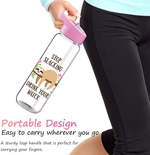 MELANIE'S POWER 24oz Motivational Sports Water Bottle with Time Marker, 720ml Water Bottle with Straw Leakproof BPA-Free Water Bottle for Children Cycling, Hiking( Sloth)