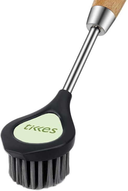 TIKKES Kitchen Dish Brush with Bamboo Handle, Scrub Brush for Pans and Pots, Bath Scrubber, Floor Cleaner, Pack of 2