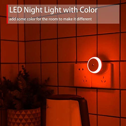 SerieCozy Red Night Light, Plug in Nightlight with Sensor, Diffused Light, Energy Efficient, Night Light Plug into Wall, for Bedroom, Bathroom, Kitchen, Hallway, Kids Room, Stairs, 2 Pack