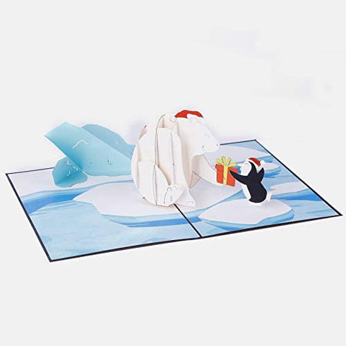 Liif Polar Bear Penguin 3D Greeting Pop Up Christmas Card, Merry Christmas Cards For Kids, Holiday Card, Xmas Card, Gift, Christmas Thank You Cards, Funny, Unique, Animal, Ocean