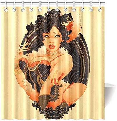 CTIGERS Fashion Shower Curtain Black Pin Up Girl Polyester Fabric Bathroom Decoration 66 x 72 Inch