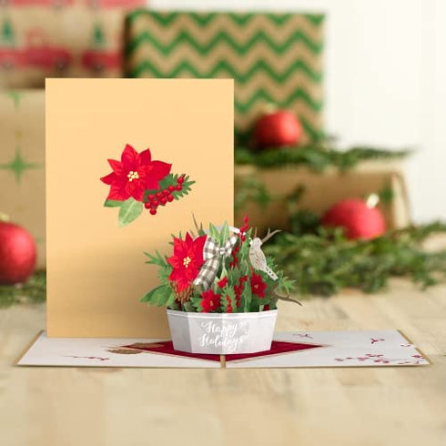 Lovepop Winter Paper Flower Basket Pop Up Card, 5x7-3D Greeting Card, Pop Up Christmas Cards, Kids Christmas Card, 3D Holiday Card, Winter Cards