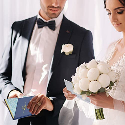 Sherr 2 Pieces Wedding Vow Books His and Her Vow Books with Gold Texture Wedding Keepsake Vow Books for Newlyweds Couple Wedding Present Engagement Bridal Shower, 5.5 x 3.9 Inch, White and Navy-Blue