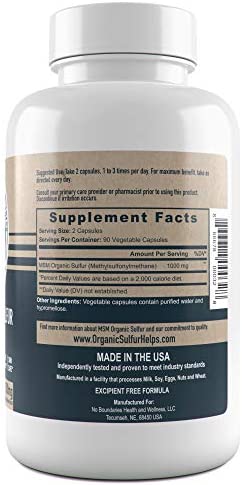 500mg MSM Organic Sulfur Capsules by No Boundaries Health and Wellness – 180 Vegetable Capsules: No Excipients or Fillers – Premium Health Supplement: 99.9% Pure MSM Powder – Joints, Skin, Hair, Nail