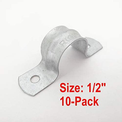 Rigid Pipe Strap Clamp Hanger, 2 Holes, Galvanized or PVC Pipes, IMC Conduit (10, 1/2 Inch)
