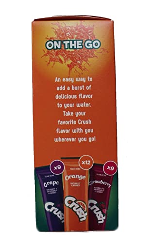 Crush Singles Grape, Orange, Strawberry To Go Sugar Free Drink Mix Variety Pack 2.75 oz Pack of 30 Sticks