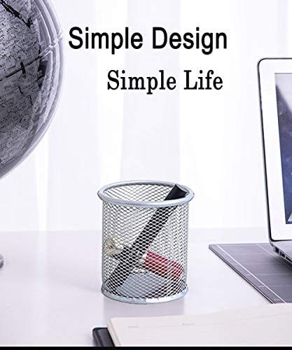 Qualsen Pen Holder for Desk 4 Pack, Mesh Desk Organizer Pencil Holder for Desk, Mesh Pen Holders Office Pen Organizer Silver, 4 Pack