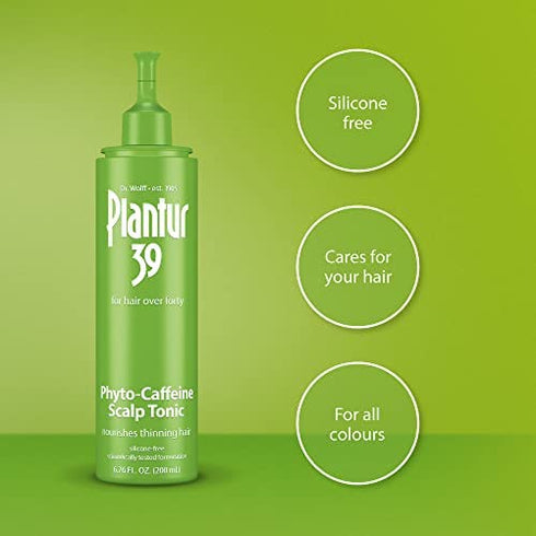 Plantur 39 Phyto Caffeine Women's Scalp Tonic 6.76 Fl Oz, for Fine, Thinning Natural Hair Growth, Sulfate Free with Castor Oil, Niacin, Zinc