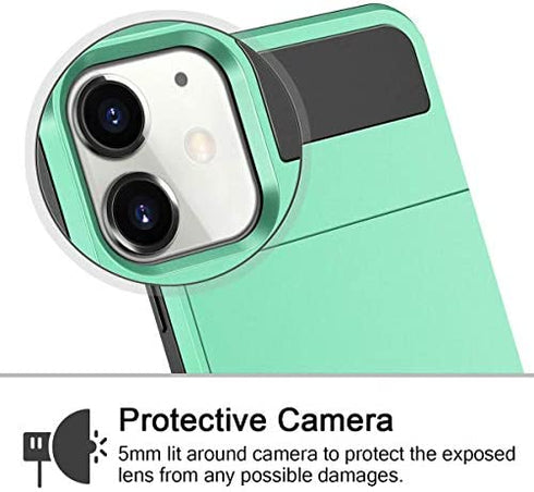 Vofolen Case for iPhone 11 Case Wallet Credit Card Holder ID Slot Sliding Door Hidden Pocket Anti-Scratch Dual Layer Hybrid Bumper Armor Protective Hard Shell Back Cover for iPhone 11 6.1 Mint Green