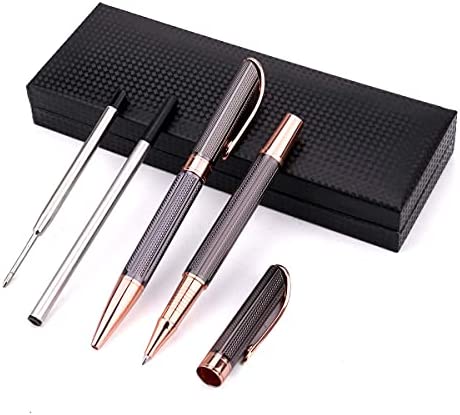 SHALORY Ballpoint and Rollerball Pen Set, Stylish Line Engraved Metal Pen Elegant Smooth Writing Gift Pen (2 Pens with 2 Extra Refills)