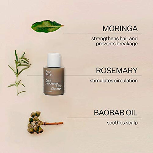 Act+Acre Cold Processed Cleanse Shampoo Clarifying Shampoo for Build Up - Sulfate Free Hair Treatment Gentle Shampoo with Moringa Oil to Moisturize and Strengthen Dry and Damaged Hair (3 Fluid Ounces)
