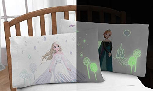 Jay franco Disney Frozen Spirit of Adventure Glow in The Dark 2 Pack Reversible Pillowcases Features Elsa & Anna - Double-Sided Kids Super Soft Bedding (Official Disney Product)