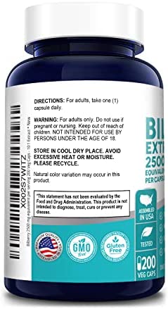 Bilberry Extract 2500mg 200 Vegetarian caps (Non-GMO & Gluten Free)