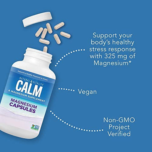 Natural Vitality Calm Magnesium Glycinate Supplement, Magnesium Supports Bone, Muscle, Heart, & Nerve Health, Supports a Balanced Mood, Non-GMO, Vegan, Gluten Free 180ct Capsules