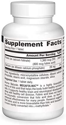 Source Naturals MegaFolinic 800mcg - 120 Tablets