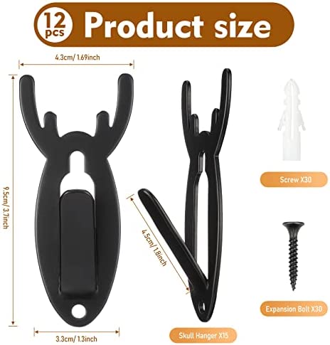 Moxweyeni European Mount Skull Hanger Deer Hooks Antler Style Mounts Hanging and Mounting Easy Installation for Living Room Bedroom Home Decor Indoor Outdoor Use (4 Pieces) (4), Black