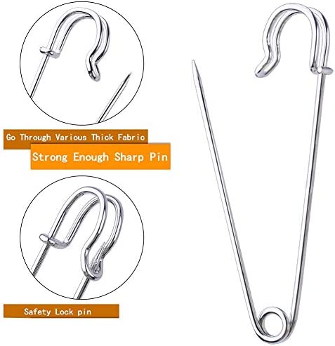 BESTCYC 10pcs 10.1cm x 22mm Silvery Extra Large Heavy Duty Safety Pins-Stainless Steel Safety Pins for Blankets, Skirts, Kilts, Knitted Fabric,Crafts