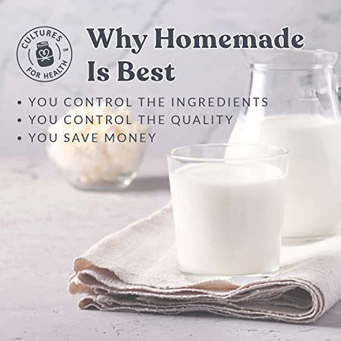 Cultures for Health Kefir Starter Culture | 4 Packets Freeze Dried Starter Powder | Make Kefir with Milk, Water, or Juice | Re-Culture Kefir Probiotic Drinks 2-7x Each | Cultures in Less Than a Day