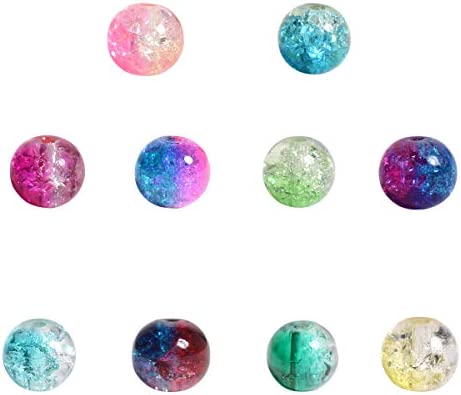 Lot 150pcs Glass Crackle Beads - LONGWIN 10 Color 8mm Crystal Handcrafted Round Beads with Plastic Container Jewelry Making Supply