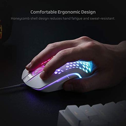 LTC Circle Pit HM-001 RGB Gaming Mouse with Lightweight Honeycomb Shell, Adjusted 6400DPI, 6 Programmable Buttons (White)