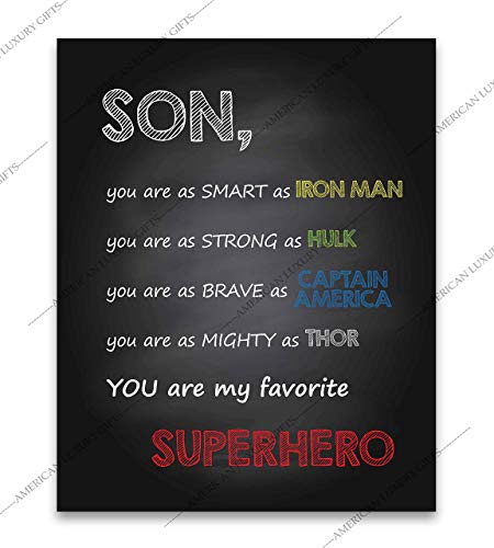 "Son-You Are My Favorite Superhero" Inspirational Wall Art Sign -8 x 10" Artistic Typographic Poster Print-Ready to Frame. Perfect Home-Kids Bedroom-Nursery Decor. Great Decoration for Marvel Fans!