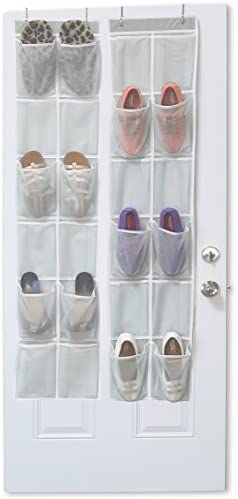 SimpleHouseware 24 Pockets - 2PK 12 Large Pockets Over Door Hanging Shoe Organizer, Grey