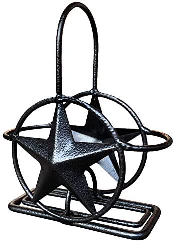 Black Rustic Texas Star Salt and Pepper Holder - Country Farmhouse Iron Metal Primitive Kitchen Countertop Holders, Western Style Caddy for Shakers, Table Counter Decor (Salt & Pepper Shaker Holder)