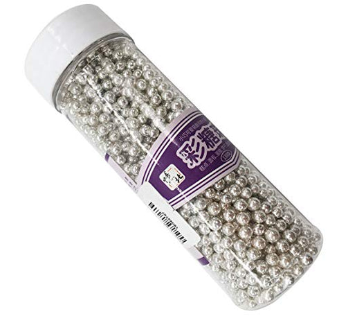 Silver Sprinkles Edible Candy Mini Pearls Cupcake Cake Toppers 120g/ 4.2oz 4mm , Celebrations Candy Pearls Shaker Jar Wedding Shower Party Cake Food Decoration Supplies (Silver)