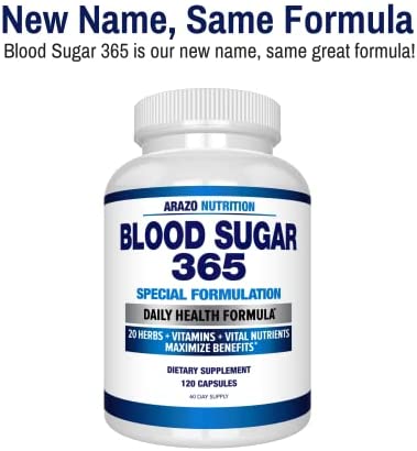 Arazo Nutrition Blood Sugar 365 Supplement - 120 Herbal Pills - 60 Day Supply