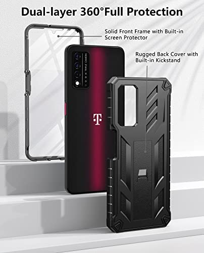 for T-Mobile REVVL V Plus 5G Case: Built-in Screen Protector Kickstand Full Body Dual-Layer Protective Shockproof Heavy-Duty Military Grade Tough Rugged SOiOS Phone Cover - Black