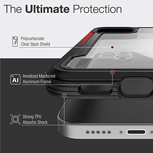 Raptic Shield Case Compatible with iPhone 12 Case & iPhone 12 Pro Case, Shock Absorbing Protection, Durable Aluminum Frame, 10ft Drop Tested, Fits iPhone 12 & 12 Pro, Black & Red