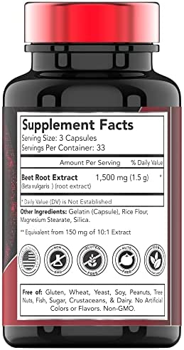 Beet Root Capsules | 1500 Mg - 100 Capsules | Beet Root Powder Extract Capsules | Supports Cardiovascular & Heart Health* | Non-GMO & Gluten-Free | Produced in the USA | TNVitamins
