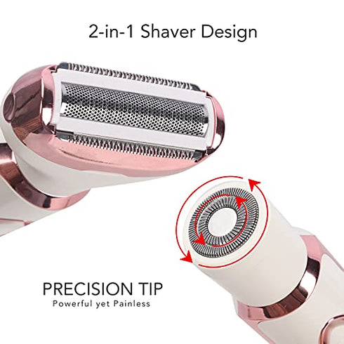 Electric Razor for Women, Hair Trimmer for Face Beard Mustache Arm Leg Armpit Bikini, Painless 2 in 1 Shaver with 3 Stainless Steel Blades and Floating Head, Rechargeable Cordless Hair Clipper
