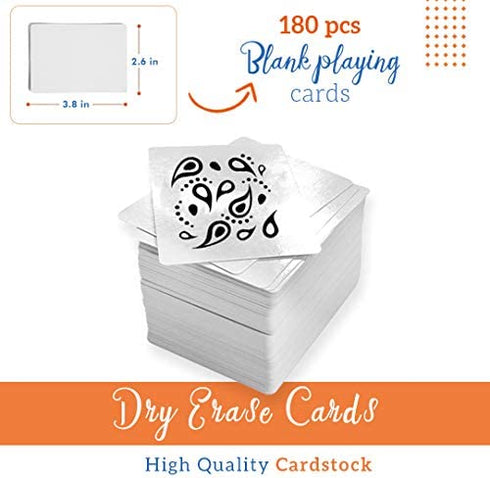 Blank Playing Cards to Write On 180-Piece Deck - White Blank Flash Cards for DIY Projects - Printable Flashcards for Tarot, Memory Game, ABC Learning - Matte Finish Poker Size Card Set for Board Games