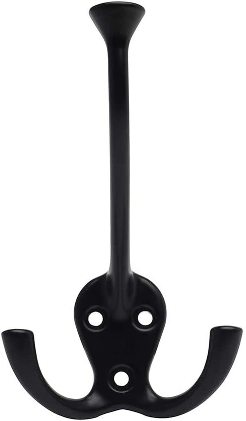 HARPOON 5 Pack Heavy Duty Three Flared Prongs Coat Hooks, Wall Mounted with 15 Screws, Retro Tri-Hook, Utility Hooks for Scarf, Bag, Towel, Key, Cap, Cup, Hat (Black)