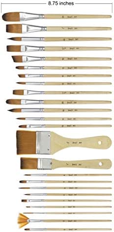 Jerry Q Art 24 Pcs Artist Paint Brush Set with Free Carry Pouch for Watercolor, Acrylic, Oil and All Media, Suitable for Canvas, Paper, Ceramic, Golden Nylon Hair, Wood Handles JQ-B24