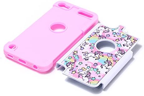 Apple iPod Touch 5,6th Case, iPod 7th Generation Case, Rainbow Unicorn Pattern Shockproof Studded Rhinestone Crystal Bling Hybrid Case Silicone Protective Armor for Apple iPod Touch 5 6th Generation