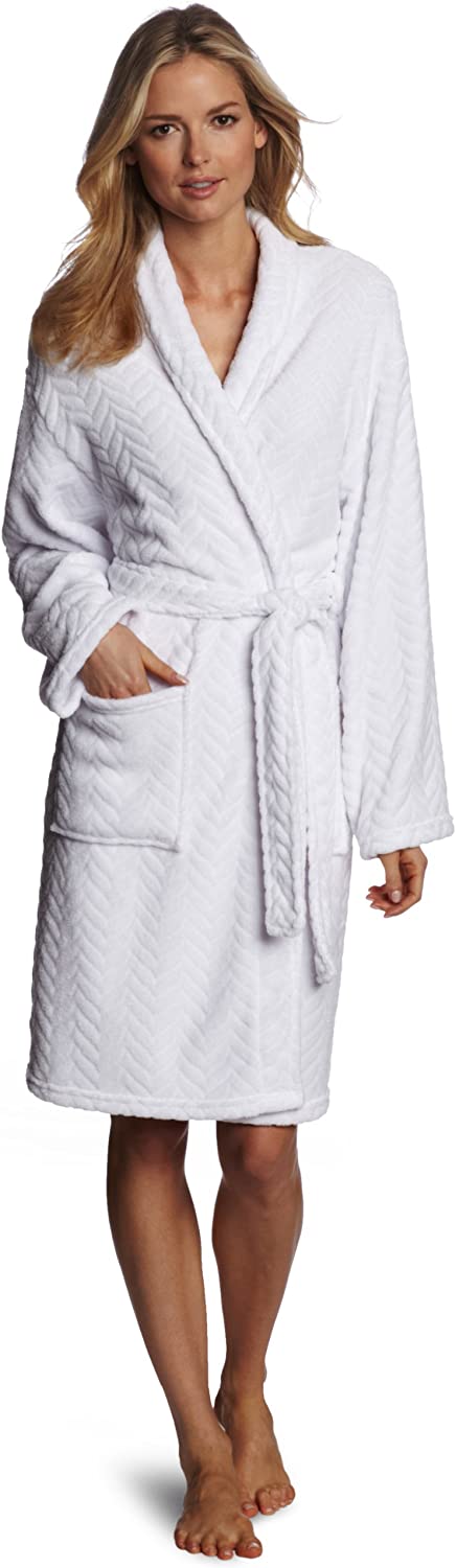 Seven Apparel Hotel Spa Collection Herringbone Textured Plush Robe, Optic White