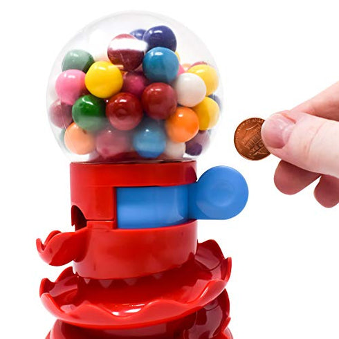 Gumball Machine for Kids with Gumballs - Bubble Gum Mini Candy Dispenser | Piggy Bank for Kids - Receive Red or Yellow Machine Colors May Vary - Sunny Days Entertainment