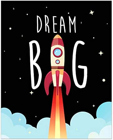 Space Kids Nursery Bedroom Decor - Set of Four 8x10 Prints - Cute Inspirational Wall Art Decoration For Boys and Girls
