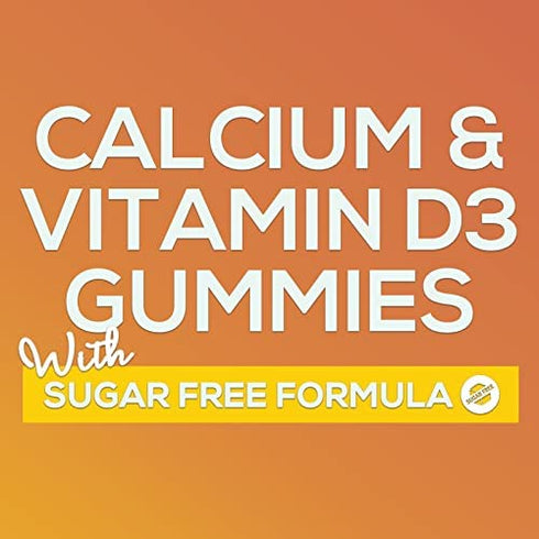 Sugar Free Chewable Calcium Gummies with Vitamin D3 - Premium Calcium & Vitamin D Gummy Chews for Bone & Teeth Health & Immue Support - Non-GMO, Orange Flavor, Nature's Supplement - 60 Gummies