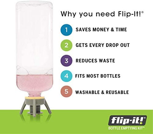 Flip-It! Bottle Emptying Kit - Flip Bottle Upside Down to Get Every Drop Out of Lotions, Shampoos and Kitchen Condiments (6 Pack, Pastel Color Edition)