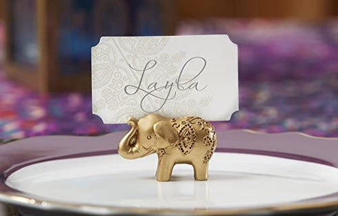 Kate Aspen Lucky Golden Elephant Place Card Holders, Photo Holders, Party Favors, Indian Wedding Decorations, Placecards, Place Setting, (Set of 6)