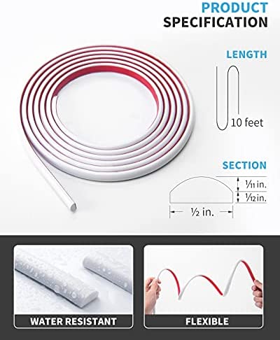 Art3d 10 Ft Peel and Stick Trim for Backsplash Tile Edge, Self-Adhesive Liner for Corner Decor in White