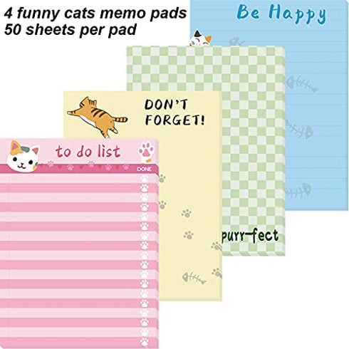 Cats Memo Pads 4 Pack Cute Animal Notepads for Office Home Gifts School Supply to Do List