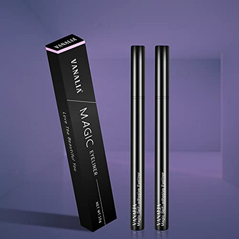 VANALIA 2-in-1 Eyeliner Instead of Lash Glue? Black Eyelash Glue Pen for False Lashes, Liquid Magnetic Eyeliner, Magic Self-Adhesive Eyeliner, Extra Strong Hold for EyeLashes(2pcs)