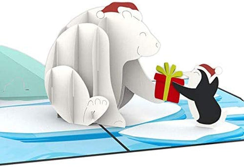 Liif Polar Bear Penguin 3D Greeting Pop Up Christmas Card, Merry Christmas Cards For Kids, Holiday Card, Xmas Card, Gift, Christmas Thank You Cards, Funny, Unique, Animal, Ocean