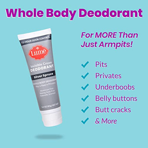 Lume Deodorant Cream Tube - Underarms and Private Parts - Aluminum Free, Baking Soda Free, Hypoallergenic, and Safe For Sensitive Skin - 3oz Tube (Silver Spruce)